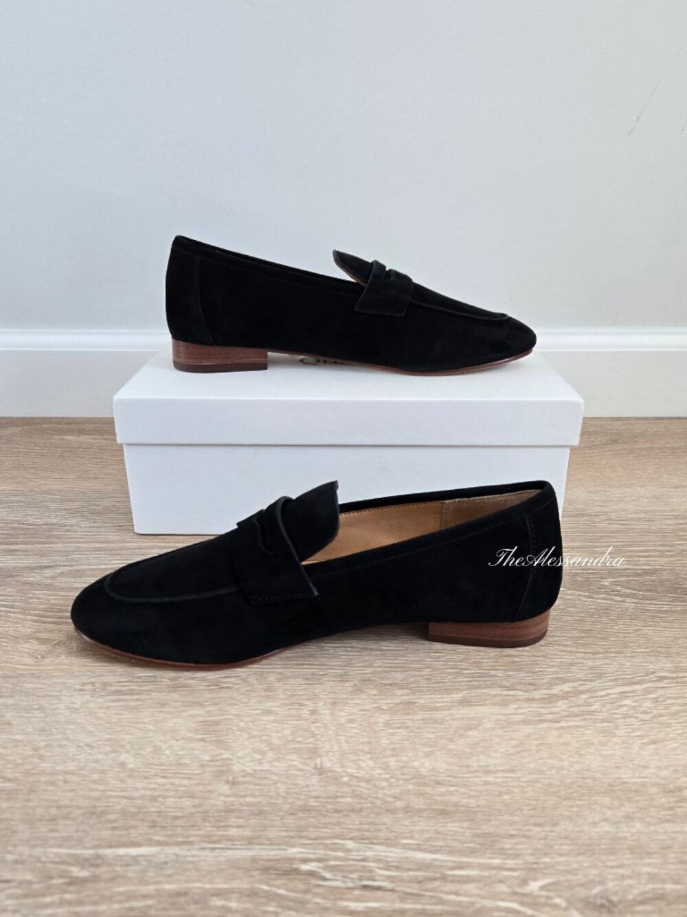 Quince Italian Suede Penny Loafers Black Leather Flats Size 7.5 New In Box